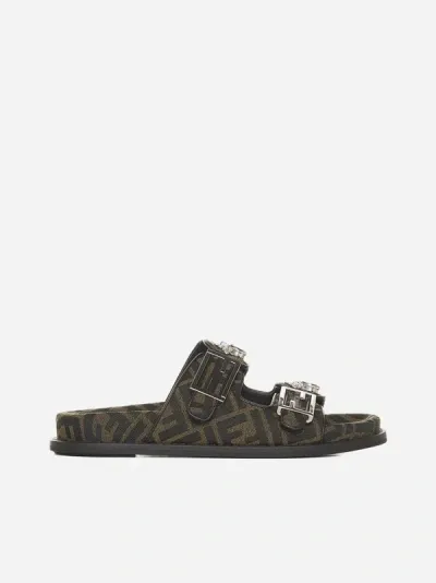 Fendi Feel Slides In Brown