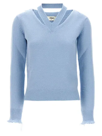 Fendi Cut-out Sweater In Blue