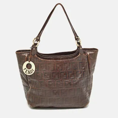 Pre-owned Fendi Dark Brown Zucca Tortoise Effect Leather Tote