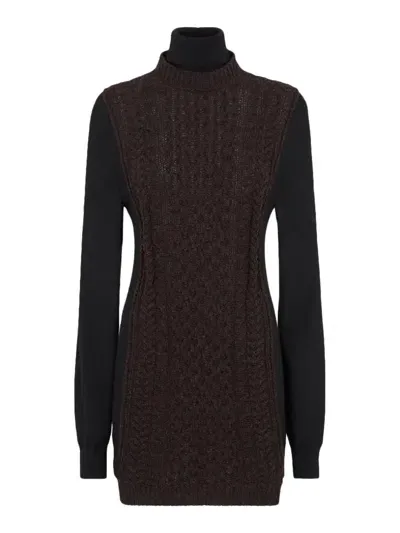 Fendi Dark Purple Wool Dress In Nude & Neutrals