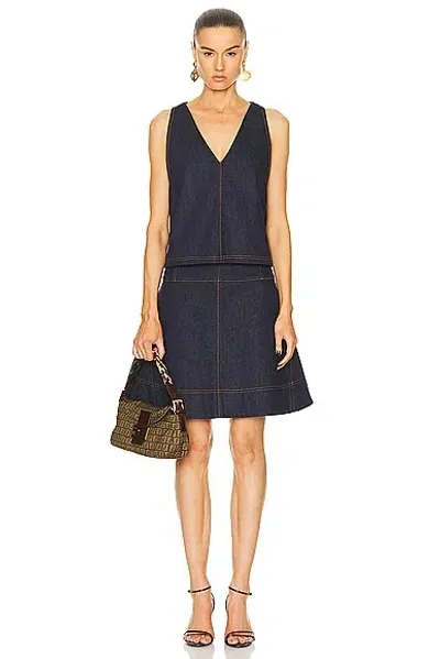 Fendi Denim Dress & Vest Set In Dark Blue