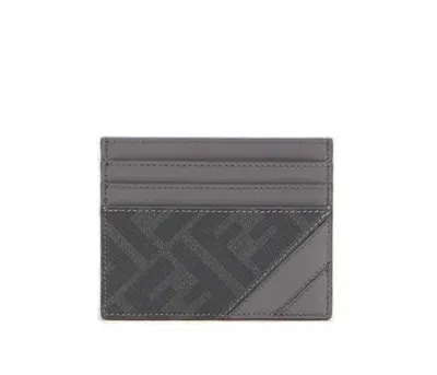 Fendi Diagonal Ff Printed Card Holder In Grey