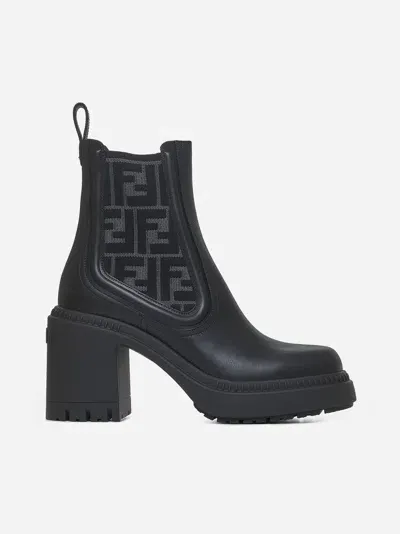 Fendi Domino Biker Leather Ankle Boots In Grey