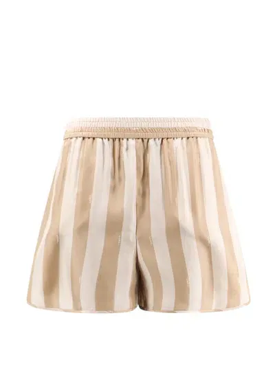 Fendi Elasticated Waistband Striped Shorts In Cream