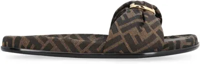 Fendi Fabric Slide Sandals In Brown