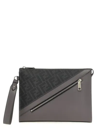 Fendi ' Diagonal' Flat Pouch In Gray