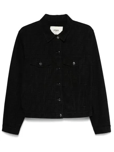 Fendi Ff Denim Jacket In Black