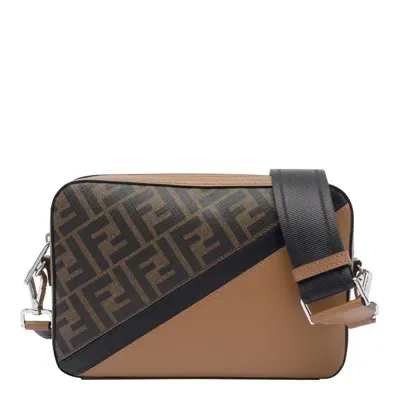 Fendi Ff-pattern Print Crossbody Bag In Braun