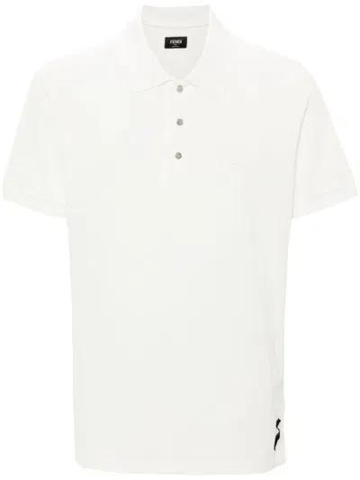 Fendi `ff` Embossed Polo Shirt In White