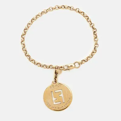 Pre-owned Fendi Ff Identification Charm Gold Tone Bracelet