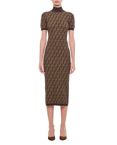 Fendi Ff Istituziona Dress In Brown