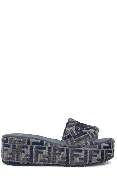 Fendi Ff Jacquard Denim Sandals In Multicolour