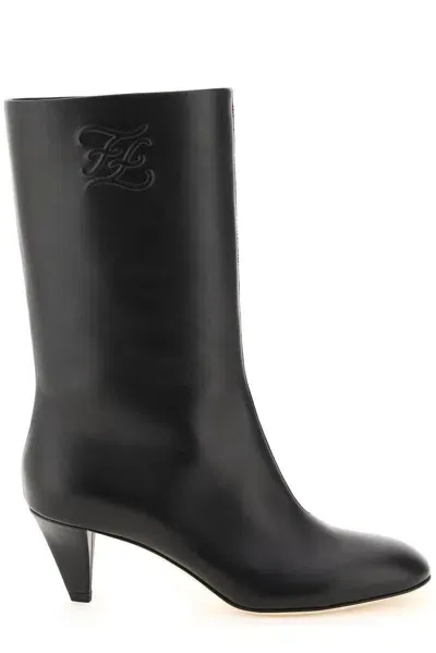 Fendi Ff Karligraphy Heeled Boots In Black