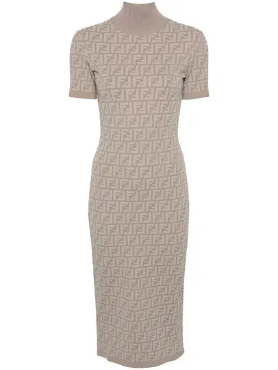 Fendi Ff Midi Dress In Grey