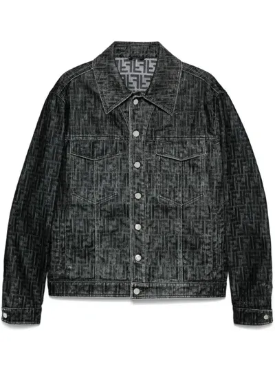 Fendi Ff-motif Denim Jacket In Gray