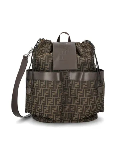 Fendi Ff Motif Drawstring Backpack In Brown