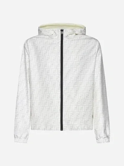 Fendi Ff Printed Hooded Jacket In White,ivory