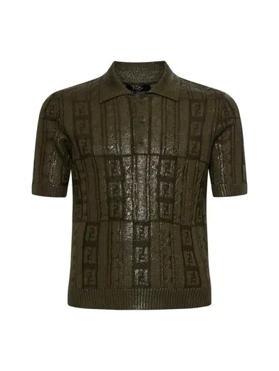 Fendi Ff Sparkle Polo Shirt In Loden