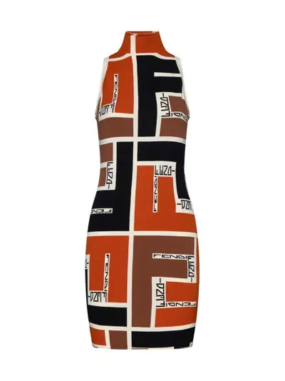 Fendi Ff Printed High In Orange,ash