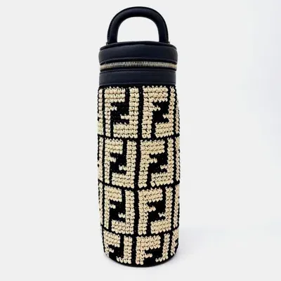 Pre-owned Fendi Ff Raffia Flask Holder Shoulder Bag In Beige