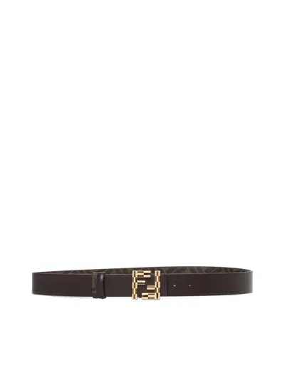 Fendi Ff Reversible Belt In Brown