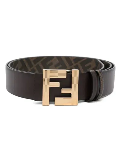 Fendi Ff Reversible Belt In Brown