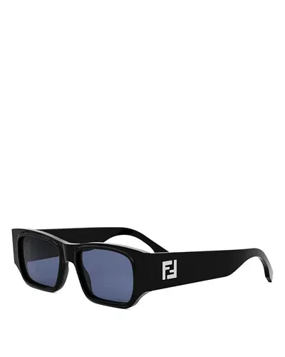 Fendi Ff Squared Rectangular Sunglasses, 54mm In Black/blue Solid