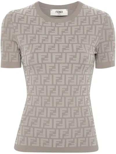 Fendi Monogram Detailed Knit T In Grey