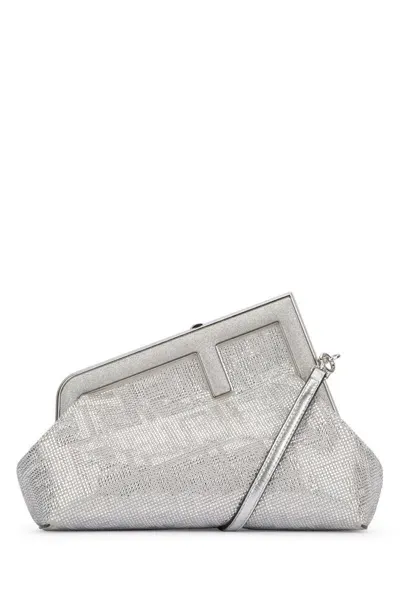 Fendi First Small Embellished Clutch Bag In Silver