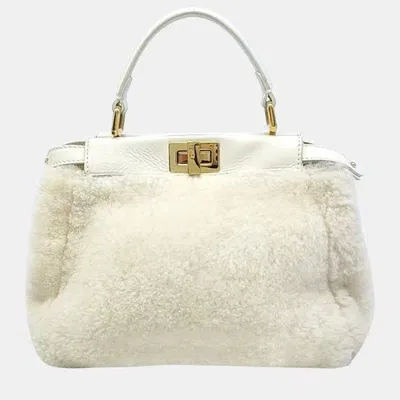 Pre-owned Fendi Fur Peekaboo Mini Bag In White