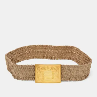 Pre-owned Fendi Gold Stretch Fabric And Leather Waist Belt 75cm