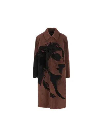 Fendi Graphic Printed Collared Coat In Brown