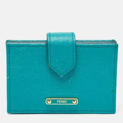 Pre-owned Fendi Green/teal Leather Elite Accordion Card Holder