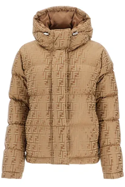 Fendi Hooded Down Jacket With In Beige