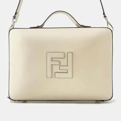 Pre-owned Fendi Ivory Leather Medium Suitcase In White