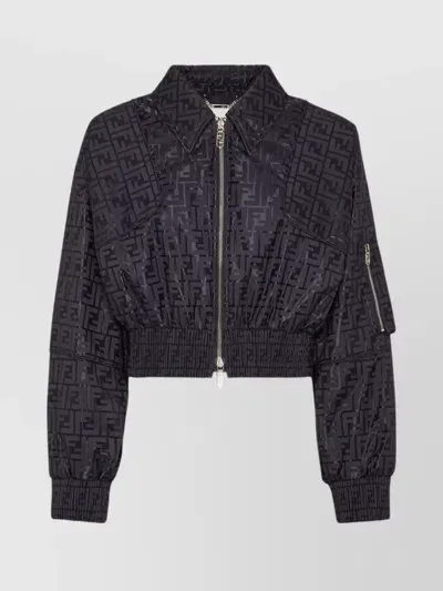 Fendi Ff Jacquard Zipped Bomber Jacket In Black