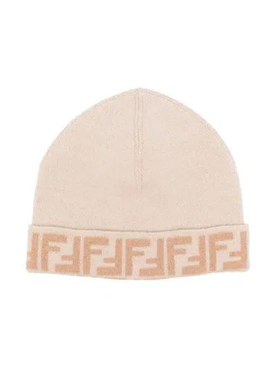 Fendi Junior Beanie Reversible In Nude & Neutrals