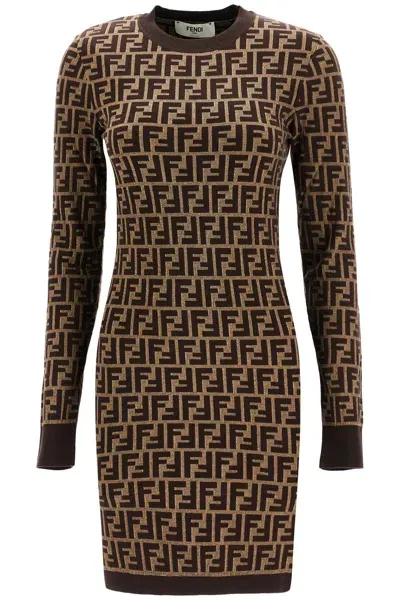 Fendi Knitted Ff Mini Dress In Brown