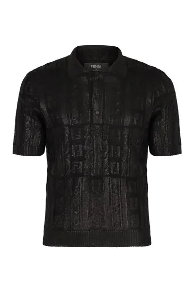 Fendi Knitted Wool Polo Shirt In Black