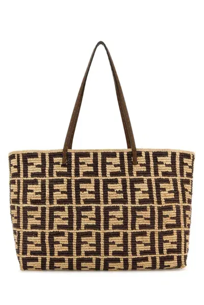 Fendi Large Roll Ff Crochet Tote Bag In Brown