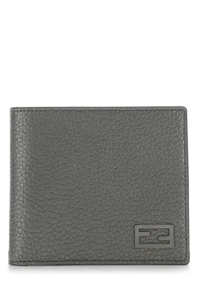 Fendi Lead Leather Wallet In Gray