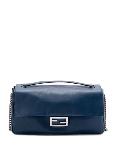 Fendi Leather Baguette Shoulder Bag In Blue