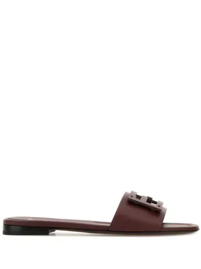 Fendi Vitello Leather Flat Sandals In Brown