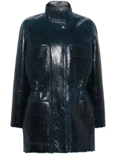 Fendi Leather Coat In Blue