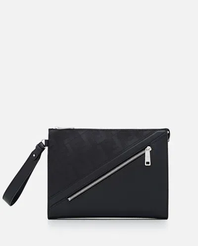 Fendi Leather Ff Pouch Bag In Black