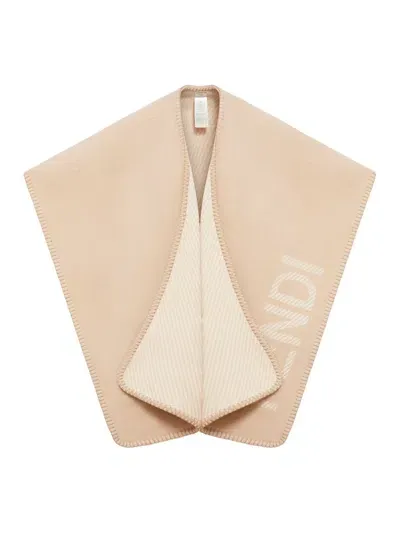 Fendi Logo Detailed Poncho In Nude & Neutrals