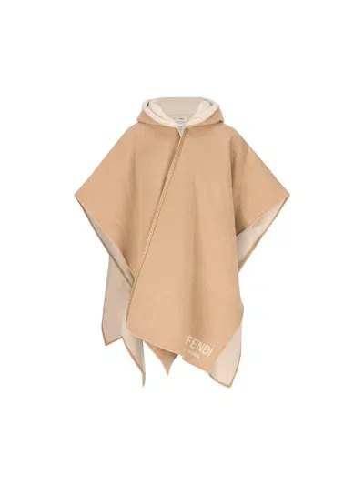 Fendi Logo Embroidered Cape Jacket In Beige