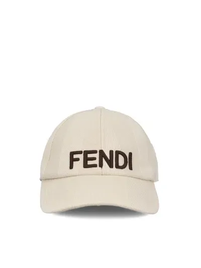 Fendi Logo Embroidered Curved Peak Cap In Beige