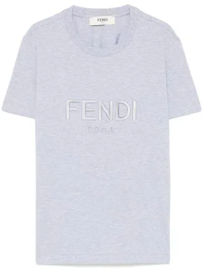 Fendi Logo-embroidered T-shirt In Grey Melange