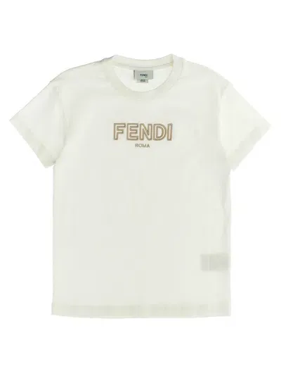 Fendi Kids' Logo Embroidery T-shirt In White